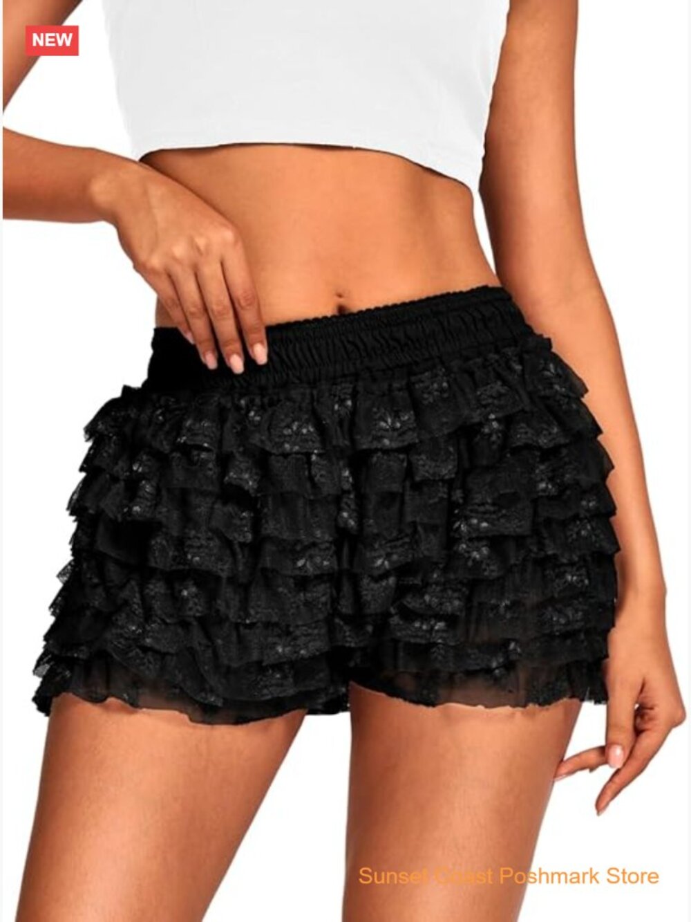 High Waisted Ruffle Shorts for Women Cute Lace Layered Bloomers Going Out Mini